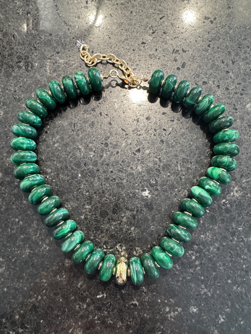 Emerald Green Bead Necklace with Gold Accents